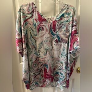 JODIFL Red and Blue Oversized 3/4 Sleeve Blouse